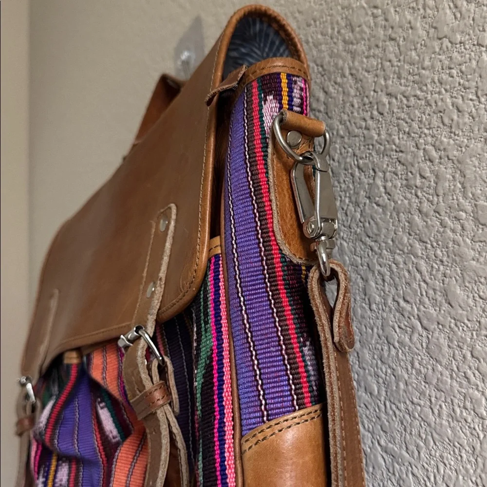 Nena & Co. Brown Leather & Multicolor Woven Backpack Satchel - Picture 6 of 13